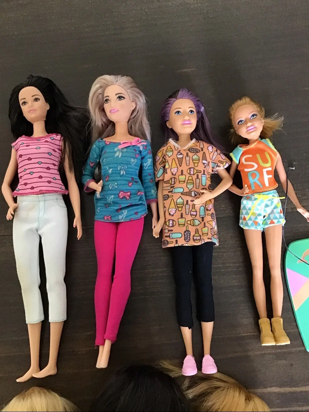 Lot of 7 Barbies: Career doll/Dolphin surf/+more+clothes.